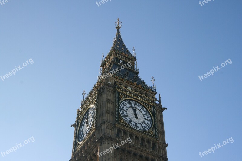 London Building Clock Church Tower Blue Sky