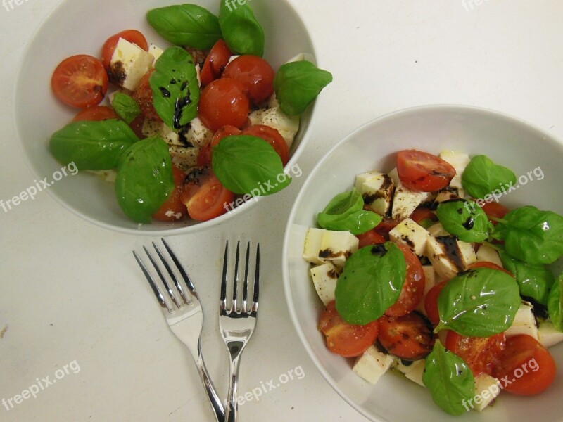 Mozzarella Tomatoes Basil Food Meal