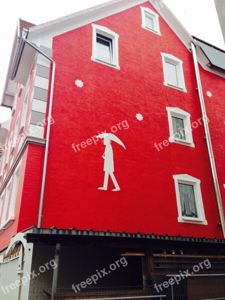 House Red Building Man Umbrella