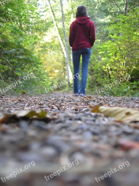 Girl Walking Autumn Outdoor Young