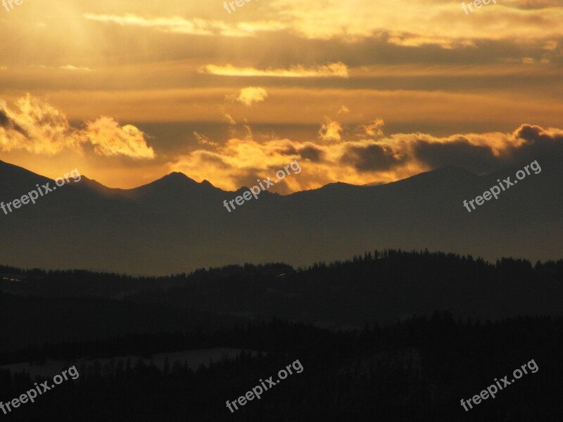 Tatry Mountains Sunset Clouds Landscape