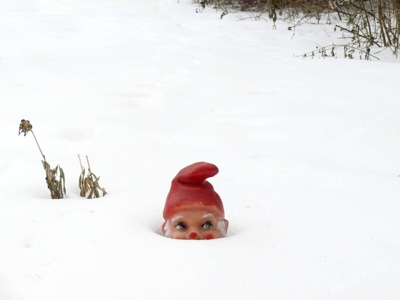 Garden Gnome Winter Snow Dwarf White