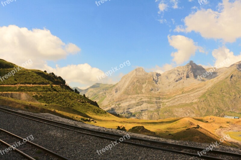 Way Of Train Mountain Landscape Contrast France