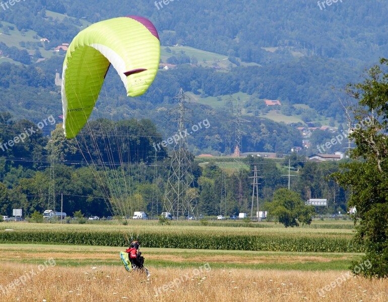 Paragliding Land Man Field Sport