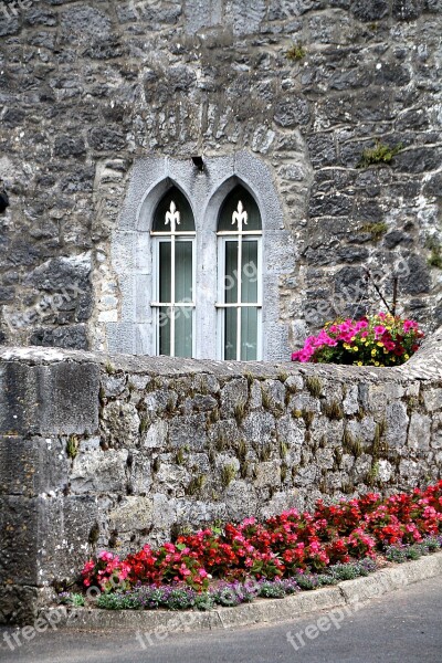 Stone Wall Window Bricked Flowers