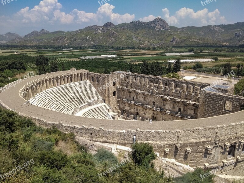 Theatre Turkey Aspendos Ancient Times Landscape