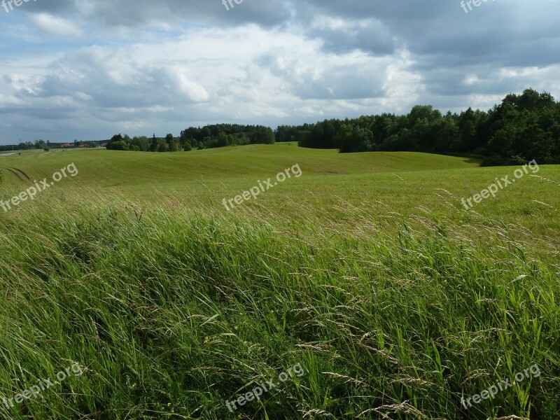 Cornfield Masuria Moraine Landscape Sky Clouds