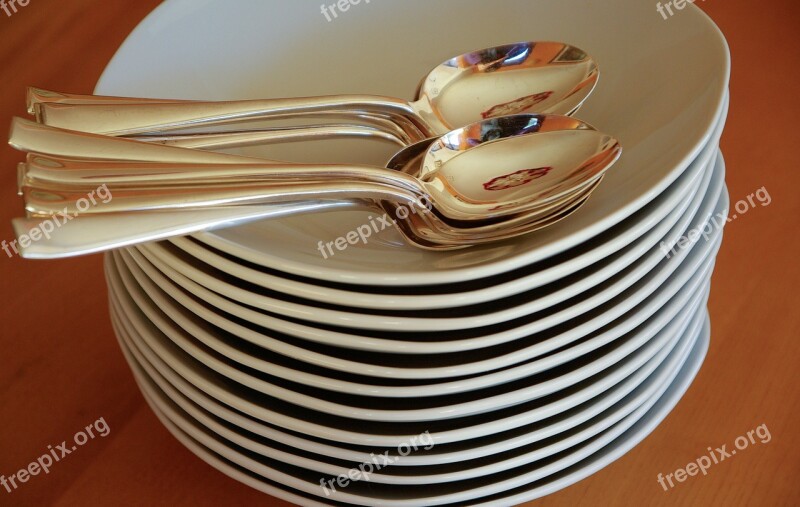 Plates Spoons Silverware Stack Free Photos