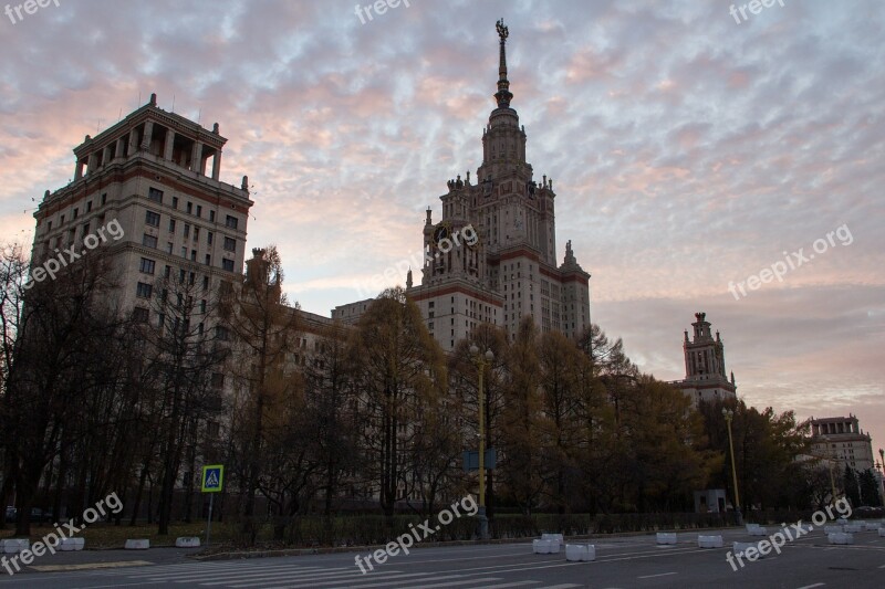 Moscow Msu Sky Building Sunset