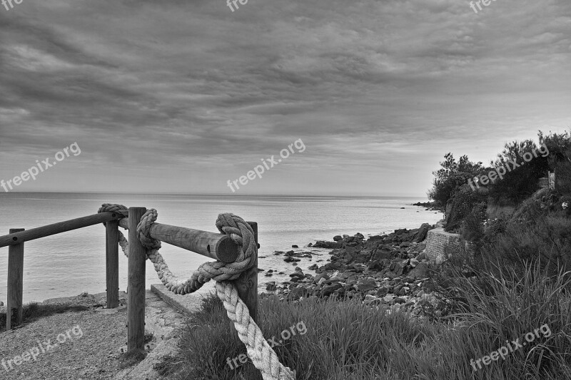 Seaside Rock Sand Black And White Cloud