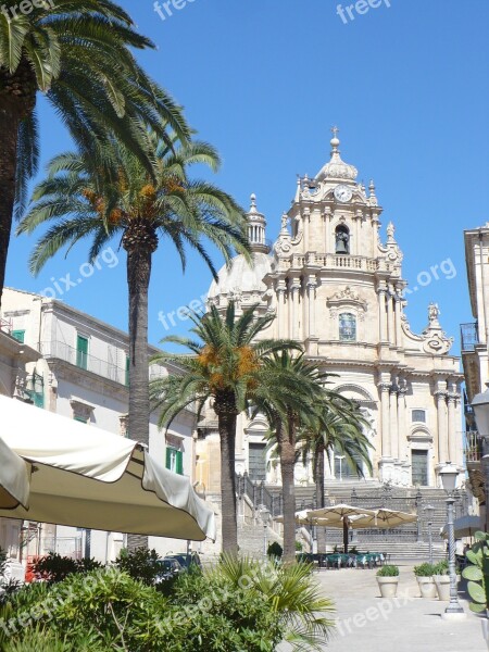 Ragusa Ibla Sicily Church Palms Italy