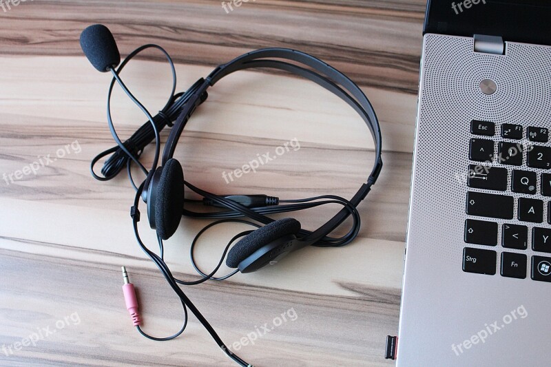 Headphones Microphone Laptop Notebook Free Photos