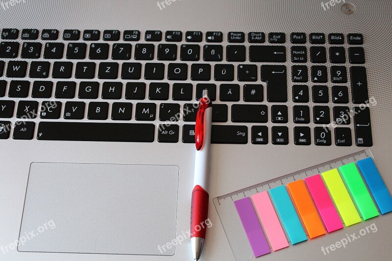 Laptop Keyboard Notebook Pen Sticky Notes