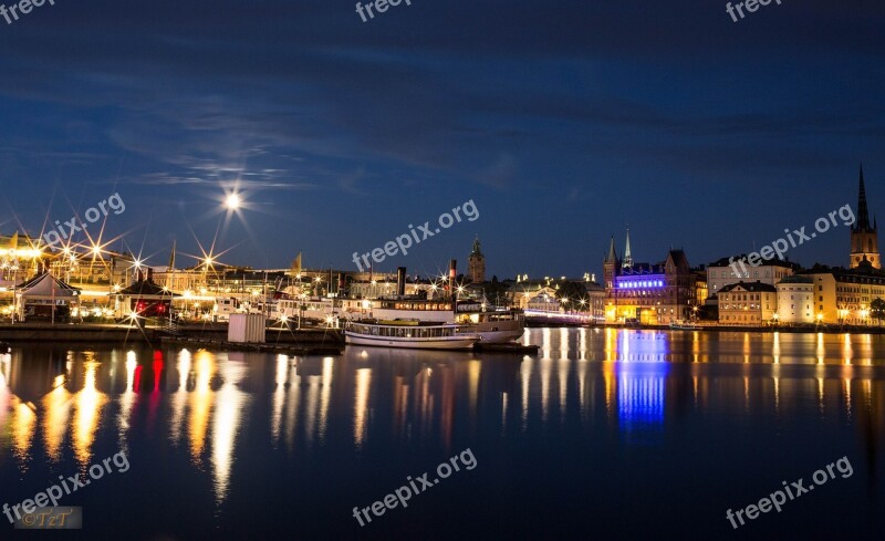 Stockholm Night Shot Port Summer Night Free Photos