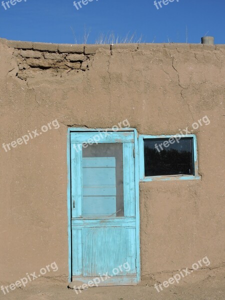 Door Blue Southwest Southwestern Pueblo