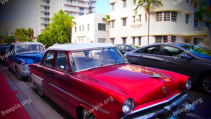 Oldtimer Miami Art Decoration Usa Free Photos