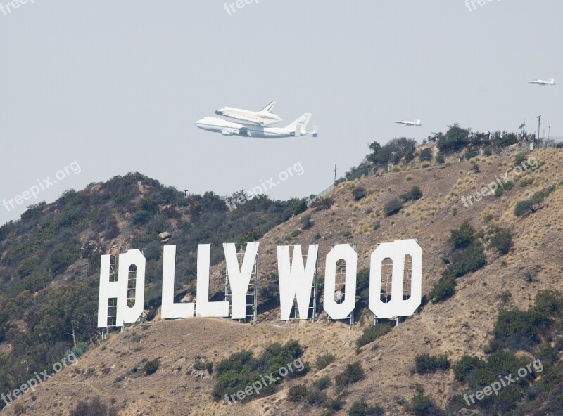 Space Shuttle Flight Hollywood Sign Spaceship Mission