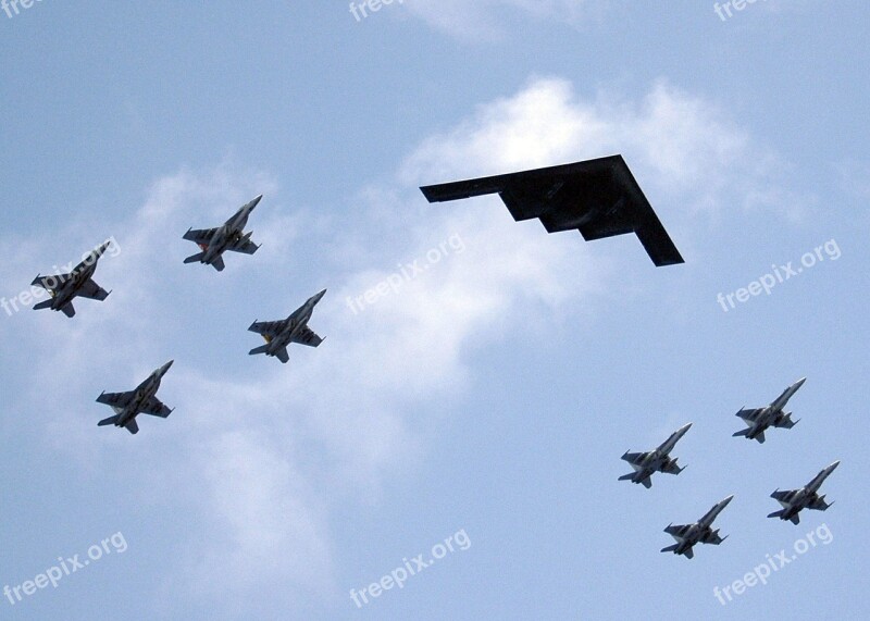 Military Aircraft Formation Fighters Bomber Flying Stealth