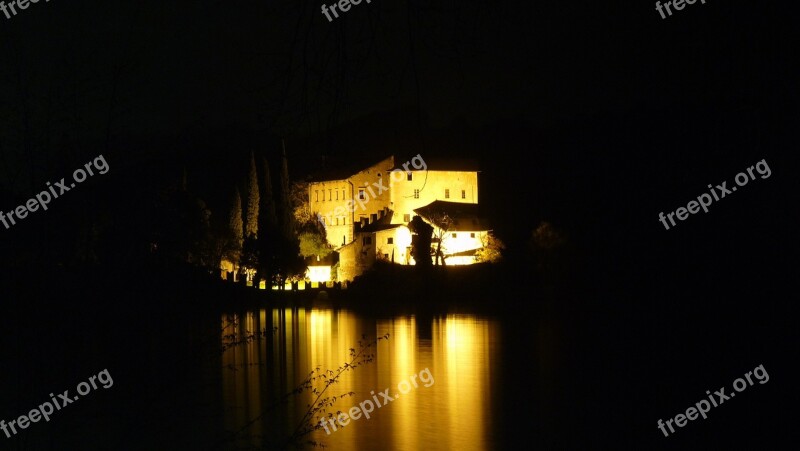 Toblino Night Lake Castle Free Photos