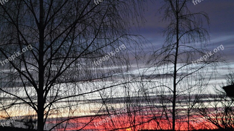 Sunset Evening Sky Red Afterglow Abendstimmung