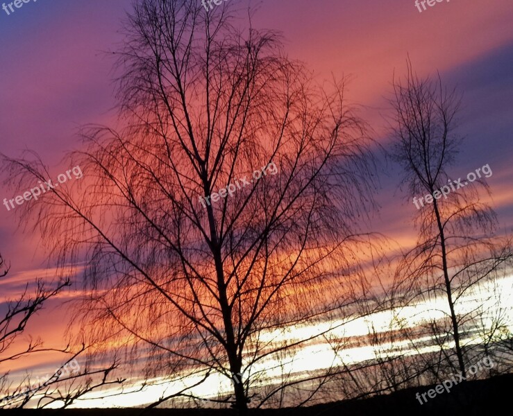 Sunset Evening Sky Red Afterglow Abendstimmung