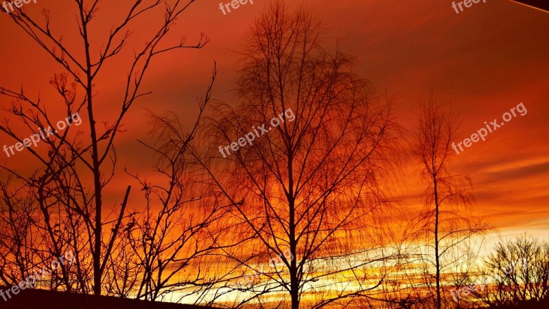 Sunset Evening Sky Red Afterglow Abendstimmung