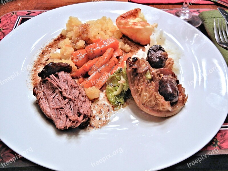 Christmas Dinner Beef Savoy Cabbage Rutabaga Carrots