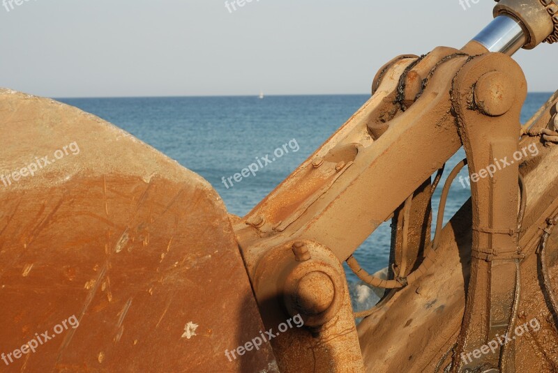 Machine Excavator Industrial Sky Beach