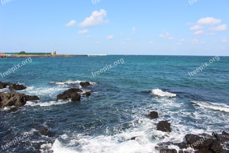 Jeju Island Waves Sea Jeju Sea Sky