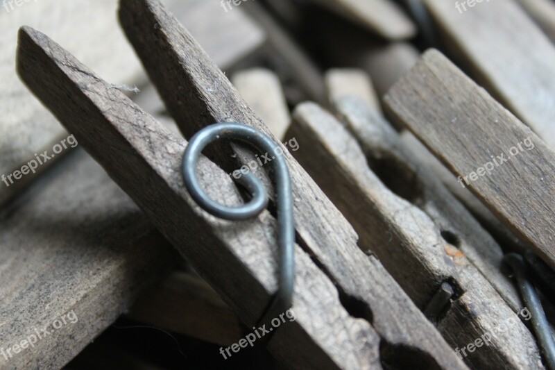 Clothes Peg Old Brocante Close Up Wood