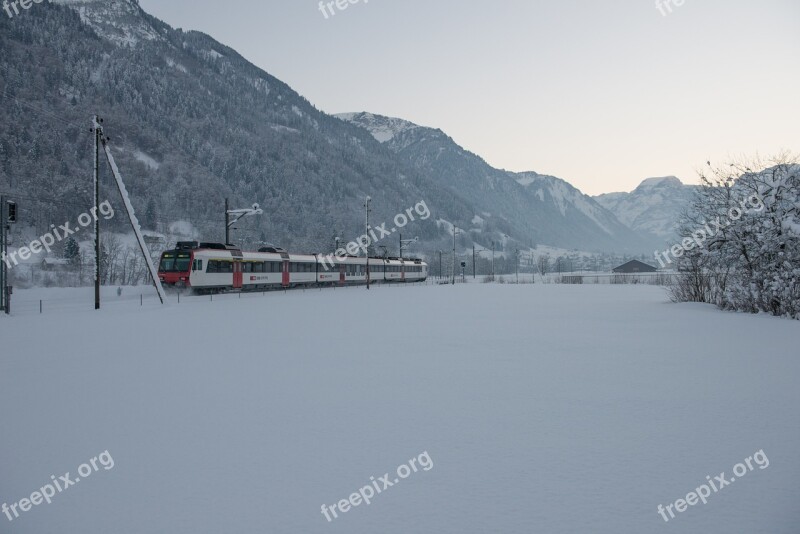 Winter Train Railway Snow Rails