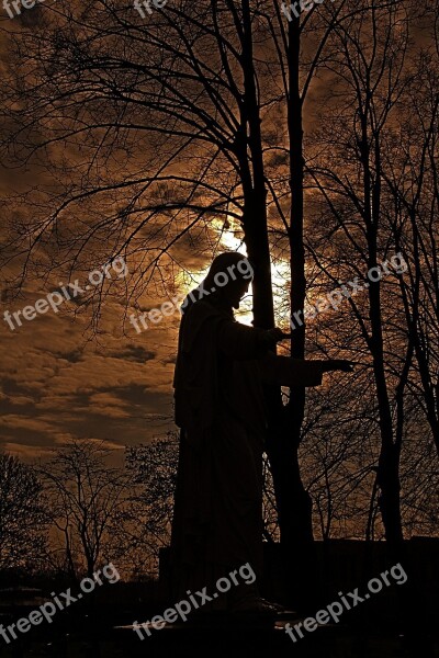 Statue Abendstimmung Trees Jesus Sky