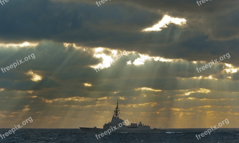 Frigate Navy Military Rays Cloud