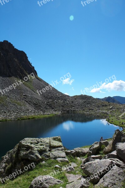 Mountain Lake Summer Alps Landscapes Sky