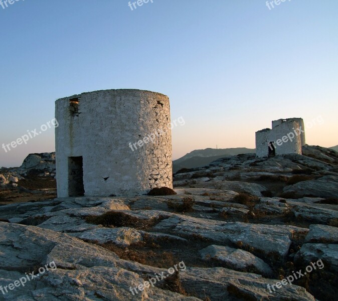 Greece Mills Ruins Tower Backlighting