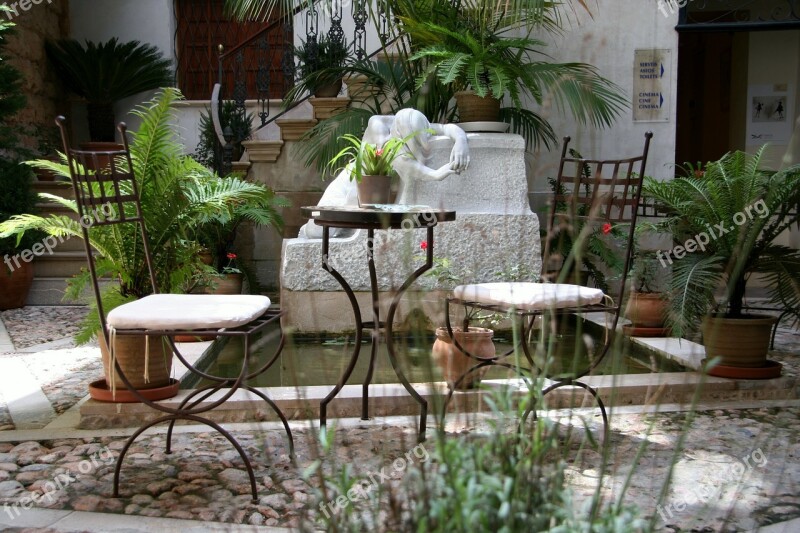 Conversation Table Chairs Courtyard Morning