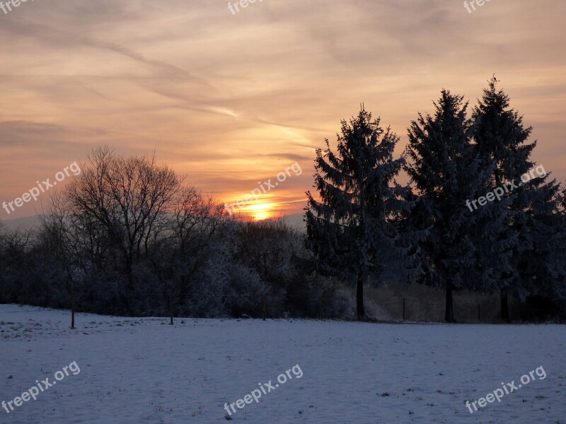 Sunset Winter Snow Landscape Sun White