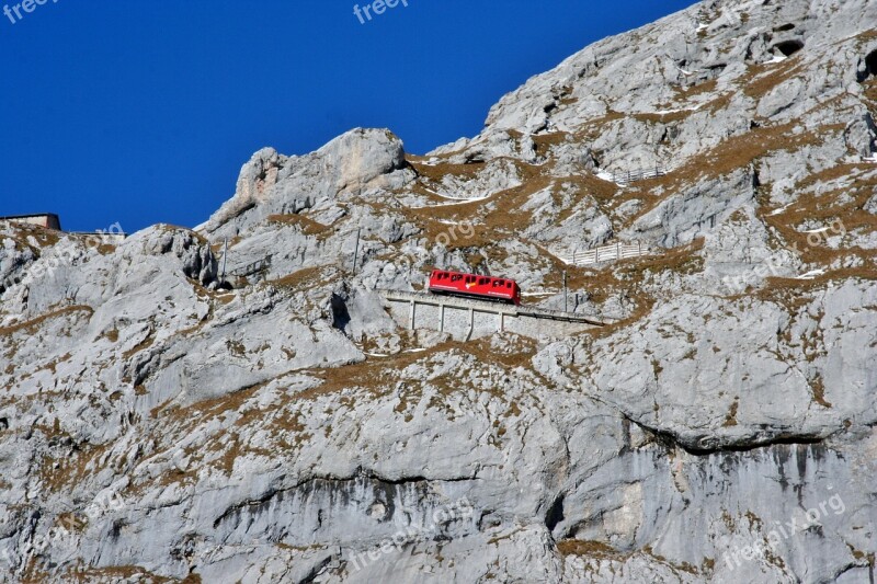 Railway Steep Slope Switzerland Pilatus The Alps