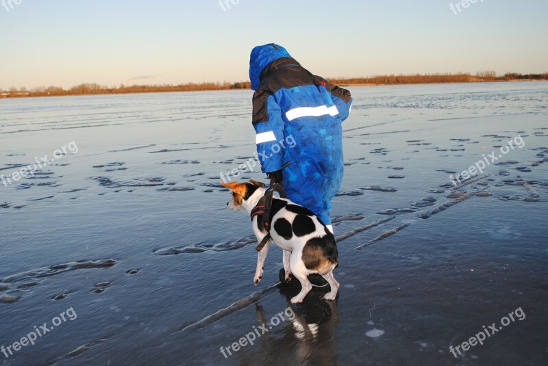 Winter Dog Boy Ice Cream Lake