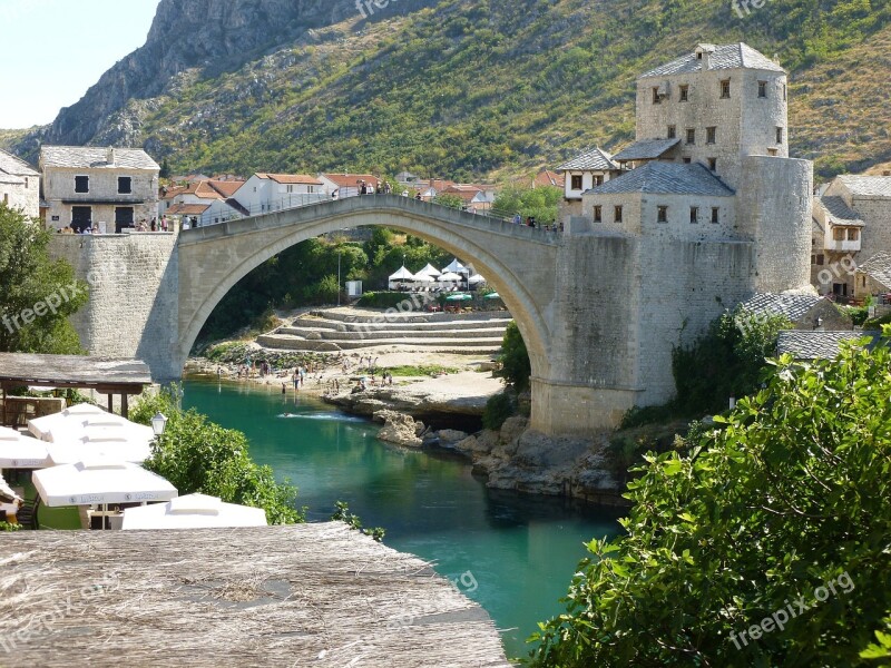 Bridge Bosnia Mountain Stone Landscape