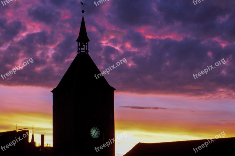 Sunrise Church Steeple Sky Clouds