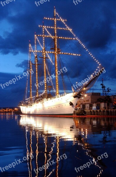 Tall Ship Pearl Harbor Moored Port Sunset