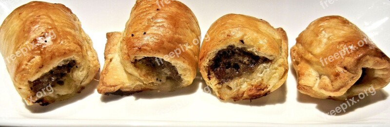 Puff Pastry Sausage Spices Baked Free Photos