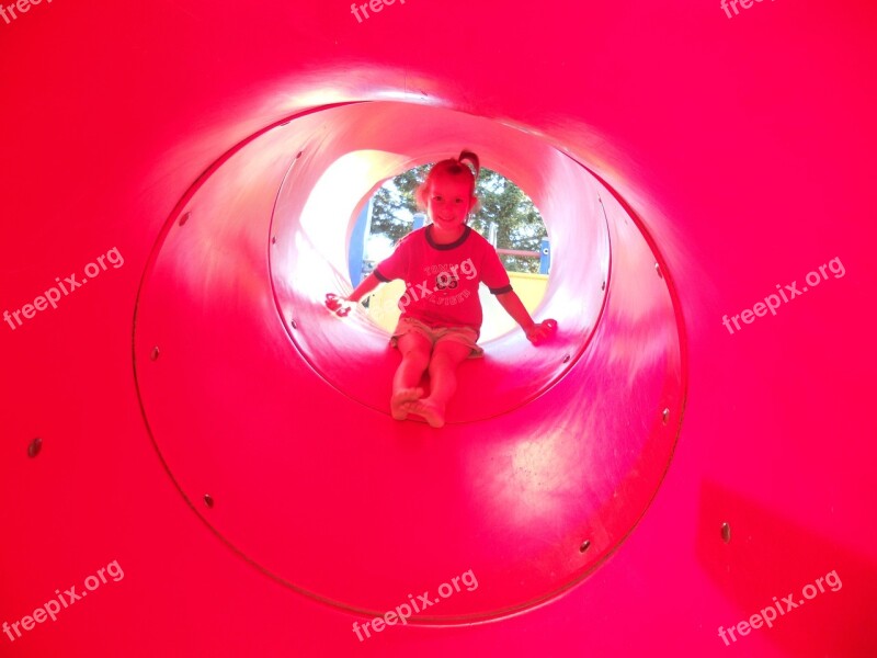 Child Tube Slide Red Colourful