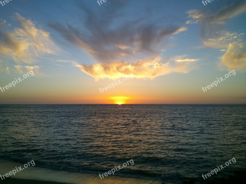 Beach Sunset Sunset Sea Ocean Horizon