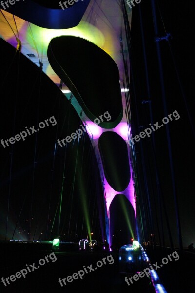 Bridge East Harbor Bridge Frankfurt Light Installation Light