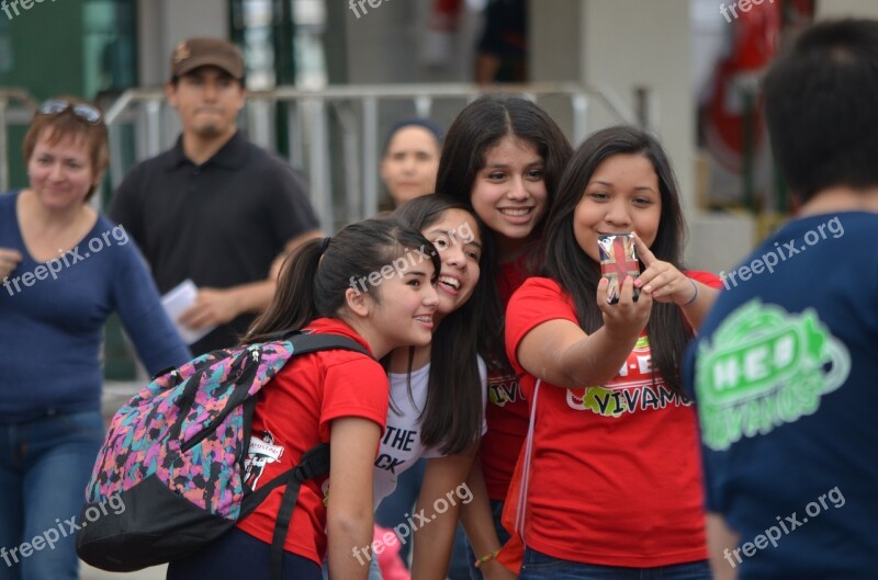 Friends Selfie Young Smartphone Smiling