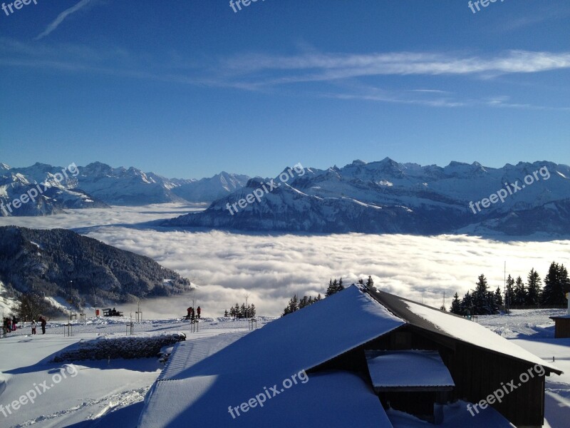 Wintry Mountains Landscape Snow Switzerland