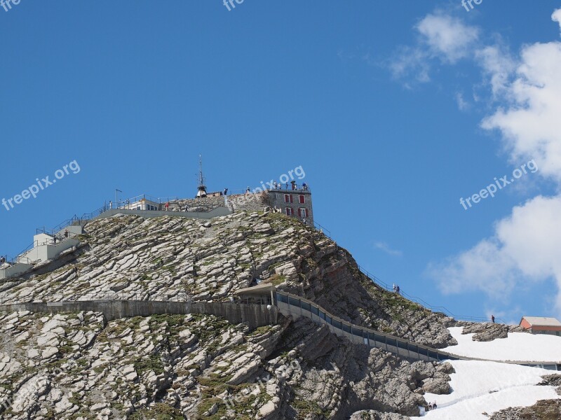 Weather Station Säntis Summit Area Mountain Peak Road