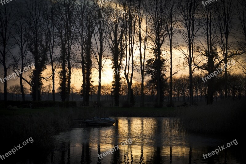 Evening Red Twilight Water Trees Vote